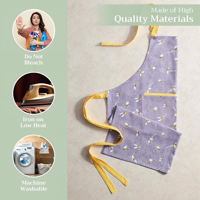 Maison d' Hermine Aprons for women with Pocket 100% Cotton (27.50"x31.50") | Adjustable Neck Strap & long ties Apron Men Chef Wedding Cooking Gardening Server Maid