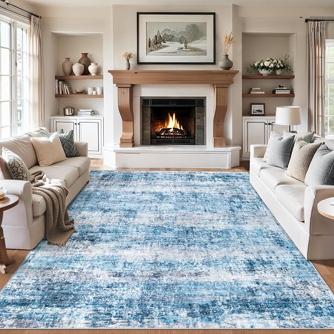 PLHXFR 6x9 Area Rug Living Room: Modern Abstract Washable Carpet Blue | For Bedroom Dining Room Farmhouse Nursery Home,Machine washable,Non Slip,Large Soft Neutral,Stain Resistant, Indoor Floor