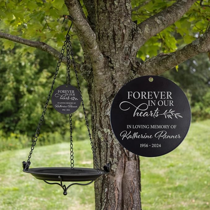 Personalized Memorial Bird Bath, Forever in Our Hearts Outdoor Home and Garden Decor, Custom Memorial Gifts, Hanging Sympathy Birdbath, in Memory of Bereavement Bird Bath Gift