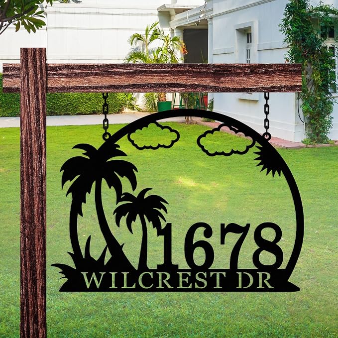 Custom Metal Palm Tree House Number Sign, Personalized Outdoor Beach House Address Numbers, Address Plaque, Multiple Sizes and Colors