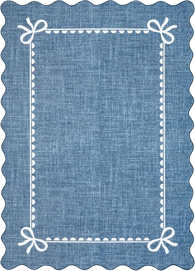 GarveeHome Scalloped Bow Rug 6x9 Washable Rugs for Living Room, Dark Blue | Non Slip Soft Low Pile Indoor Large Carpet for Nursery Girls Bedroom Decor Hallway Kids Room College Dorm Playroom