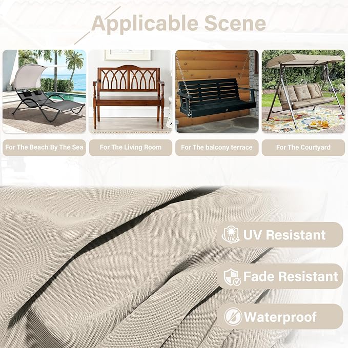 Porch Swing Cushion with Backrest,Waterproof Bench Cushion for Outdoor Furniture,2-3 Seater Replacement Thickened 5 in swing cushion,with Ties,Patio,Outdoor,Backyard and Cream (Cream,47x40 in)