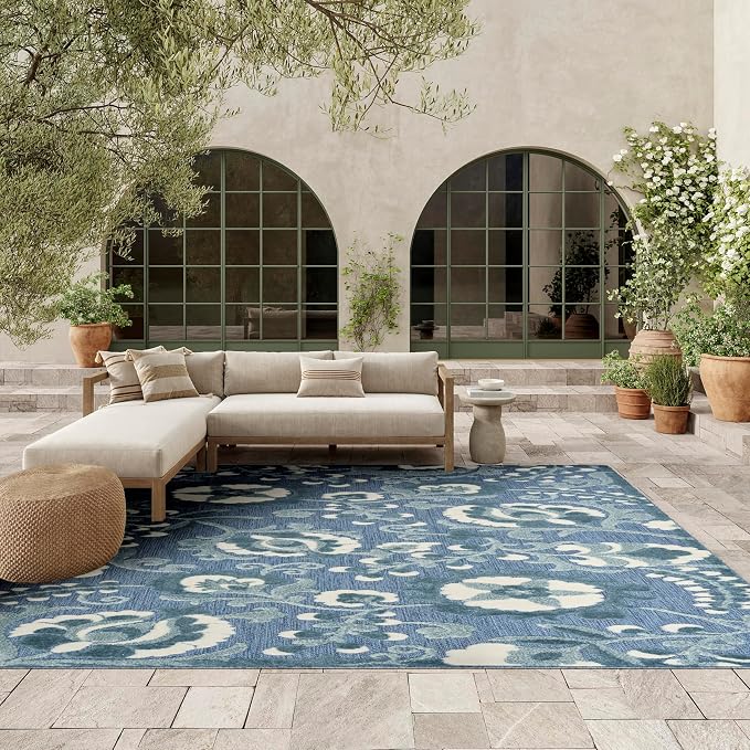Nourison Home Aloha Blue 9' x 12' Area Rug - Easy Clean, Non Shedding, Bed Room, Living Room, Dining Room, Kitchen (9' x 12')