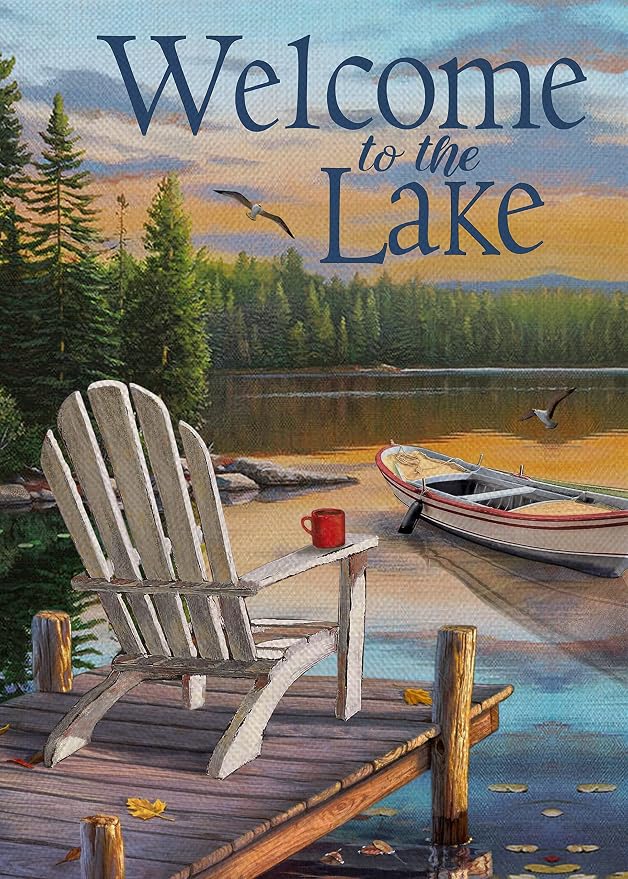 Furiaz Summer Spring Welcome to the Lake Adirondack Chairs Small Decorative Garden Flag, Lakehouse Lakeside Boat Ocean Yard Outside Burlap Decoration Outdoor Decor Double Sided 12x18