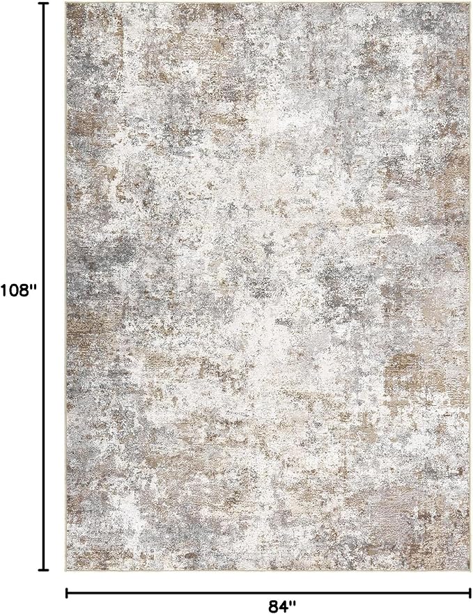 UERMEI 7x9 Area Rug Living Room Rugs - Washable Neutral Modern Abstract Soft Thin Large Rug Indoor Floor No Slip Rug Carpet for Bedroom Under Dining Table Home Office Decor - Brown Grey