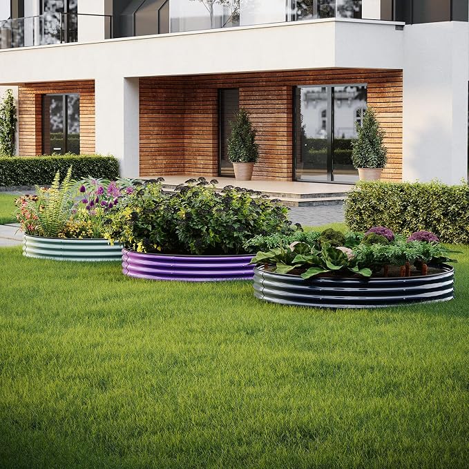 ZFHgarden Galvanized Metal Planter Round Raised Garden Bed Kit for Gardening Outdoor，3x3x1ft Grow Garden Box Raised Flower Bed，Round Galvanized Planter Outdoor Large Metal Fire Pit Ring