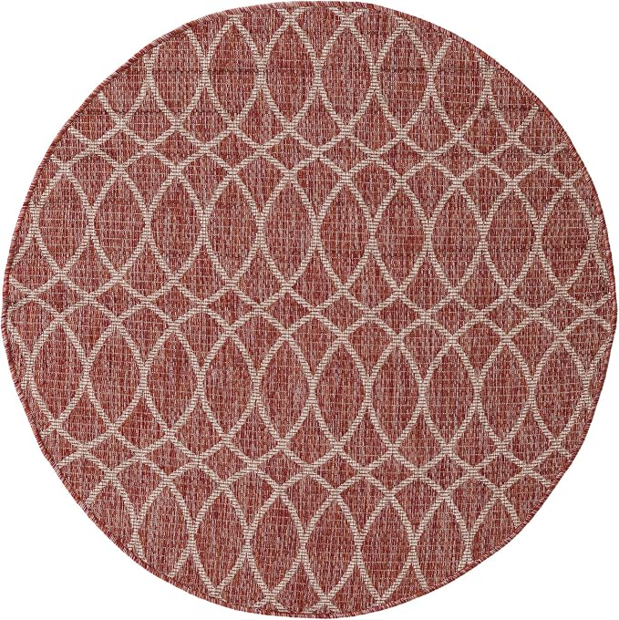 Unique Loom Outdoor Trellis Collection Area Rug - Gitter (4' 1" Round, Rust Red/ Ivory)