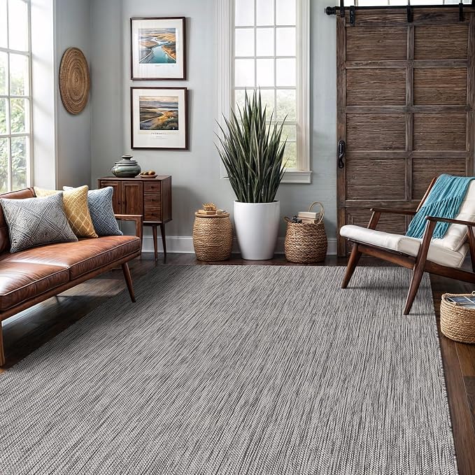 Washable Indoor Outdoor Rug 9x12 Weather Resistant Area Rugs Modern Solid for Porch Deck Balcony Backyard Patio Outside Carpet (9 X 12 Silver Grey)
