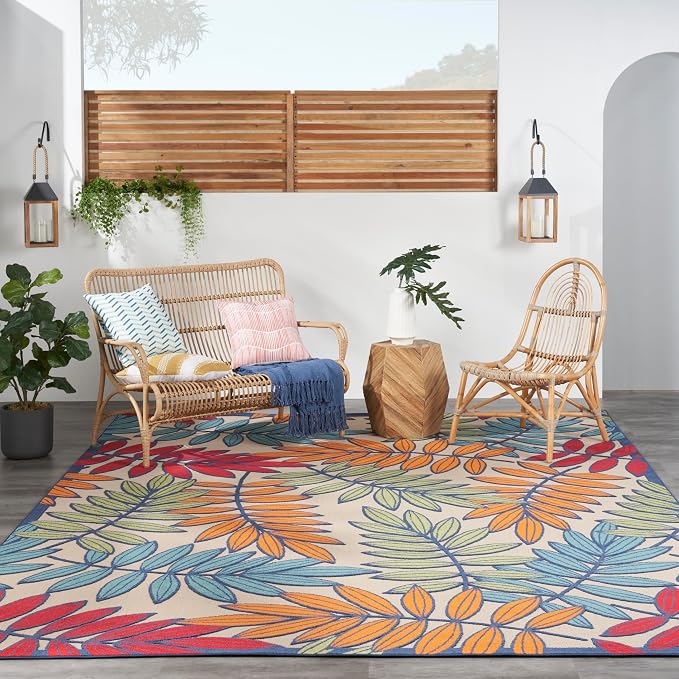 Nourison Home Aloha Multicolor 9' x 12' Area Rug - Easy Clean, Non Shedding, Bed Room, Living Room, Dining Room, Kitchen (9' x 12')
