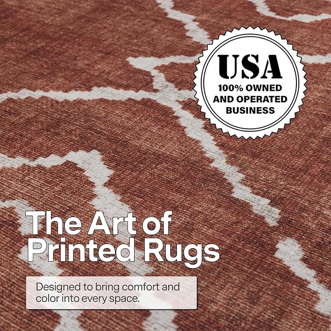 Machine Washable Area Rug Runner - Living Room Bedroom Bathroom Kitchen Entryway Office - Padded Low Pile Stain Resistant Premium - Moroccan Diamond Tribal - Jax - Orange 2'6" x 8'