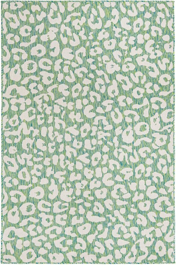 Unique Loom Outdoor Safari Collection Area Rug - Leopard (5' 3" x 7' 10" Rectangle, Green Blue/ Ivory)