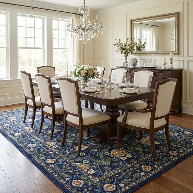 GarveeHome Area Rugs 8x10 for Living Room, Forest Green Floral Large Washable Rug Soft Non Slip Carpet Indoor Thin Accent Rug for Bedroom Dining Room Playroom Nursery Home Decor