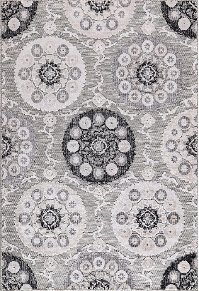 CAMILSON Indoor Outdoor Rug 5x7 Bohemian Medallion Floral Area Rugs for Indoor and Outdoor Patios Easy-Cleaning Non-Shedding Living Room Garden and Kitchen Washable Outside Carpet (5 x 7 / Gray)
