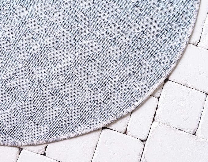 Unique Loom Outdoor Safari Collection Area Rug - Leopard (4' 1" Round, Blue/ Gray)