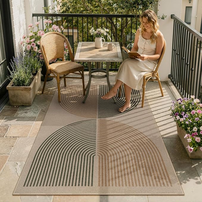 Lahome Enfys Modern Rainbow Easy Jute Rug, 4x6 Washable Rugs for Entryway Office Farmhouse Kitchen Mats for Floor, Contemporary Non Slip Floor Carpet for Backyard Sunroom Living Room Bedroom