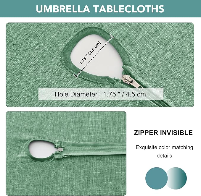 LUSHVIDA Outdoor Tablecloth with Umbrella Hole - Patio Table Cloth Zippered Rectangle 60x120 Inch, Sage Green Linen-Look Polyester Table Cover Water Resistant for Picnic Outside