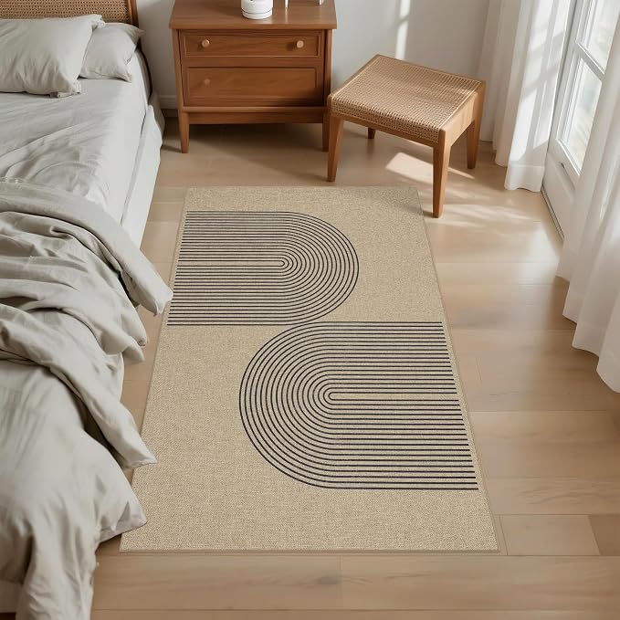 Easy Jute Rug 4x6 Outdoor: Natural Modern Area Rugs for Patio Porch Deck Linen-Look Fabric Durable - Neutral Washable Carpet for Entryway Living Room Bedroom Indoor Non Slip - Black Stripes