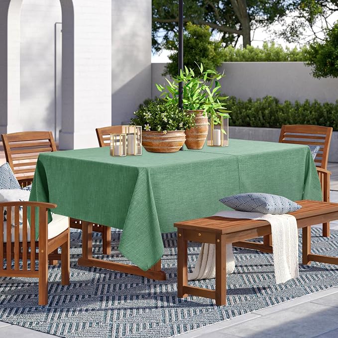 LUSHVIDA Outdoor Tablecloth with Umbrella Hole - Patio Table Cloth Zippered Rectangle 60x120 Inch, Sage Green Linen-Look Polyester Table Cover Water Resistant for Picnic Outside