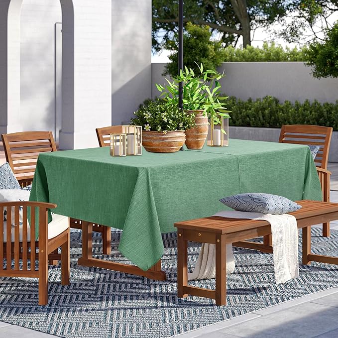 LUSHVIDA Outdoor Tablecloth with Umbrella Hole - Patio Table Cloth Zippered Rectangle 60x84 Inch, Sage Green Linen-Look Polyester Table Cover Water Resistant for Picnic Outside