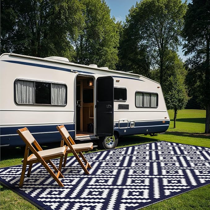 GENIMO Outdoor Rugs 8'x10' Waterproof, Reversible Mats, Area Plastic Straw Rug, Outside Carpet, Geometric Rv Mat for Patio Camping Picnic Backyard Deck Balcony Porch Beach Trailer