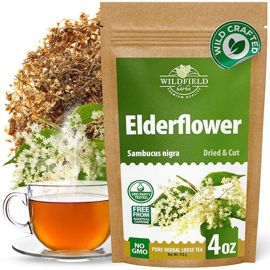 4 oz. Dried Elderflower Tea Herbal Tea (Flores Sambuci Nigrae) - 113g Elder Flower Herb Espino Blanco