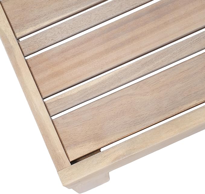 Christopher Knight Home Rynn Outdoor Coffee Table for Patio Furniture Set, Weather Resistant Acacia Wood Accent Table with Slatted Design, Rustic Square Side Table for Garden Porch, Light White