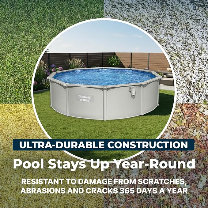 Bestway Hydrium 15' x 48" Steel Side Wall Above Ground Pool with Pump | Semi-Permanent All-Season Swimming Pool with Galvanized Steel Frame - Sand Filter Pump, Ladder, Cover, and Skimmer Included