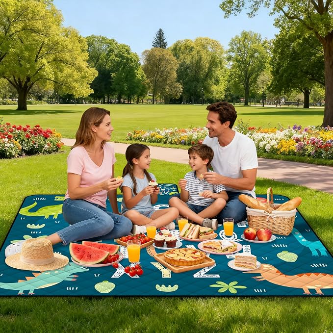 Extra Large Picnic Blanket Waterproof,80"x 80"Foldable Machine Washable Beach Blankets,Outdoor Blanket for 6-8 Adults,Picnic Mat Suitable for Indoor Crawling,Park Beach,Camping,Hiking,Travel( Blue)