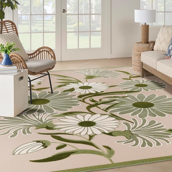 Nourison Home Aloha Ivory Green 10' x 14' Area Rug - Easy Clean, Non Shedding, Bed Room, Living Room, Dining Room, Kitchen (10' x 14')