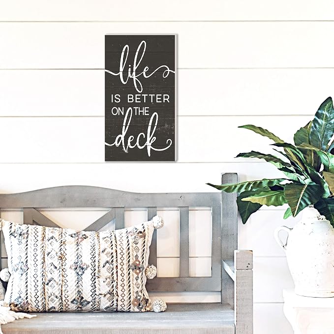 11"x20" Charcoal/White Life is Better on The Deck Indoor Outdoor Sign