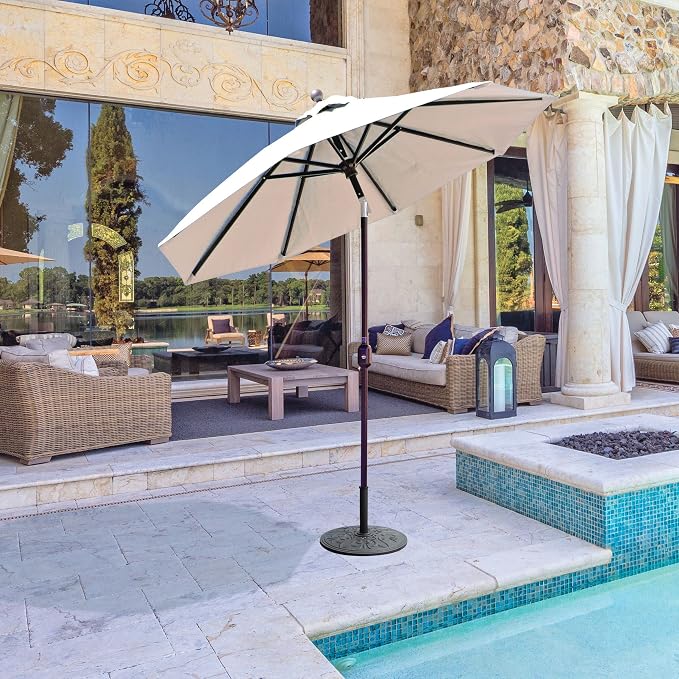 Galtech Deluxe Auto Tilt Market Umbrella, 7.5ft - Outdoor Patio, Deck, Pool, Backyard Stand Alone Umbrella - Octagon, Heavy Duty w/Bronze Frame & Sunbrella Fabric (Henna)