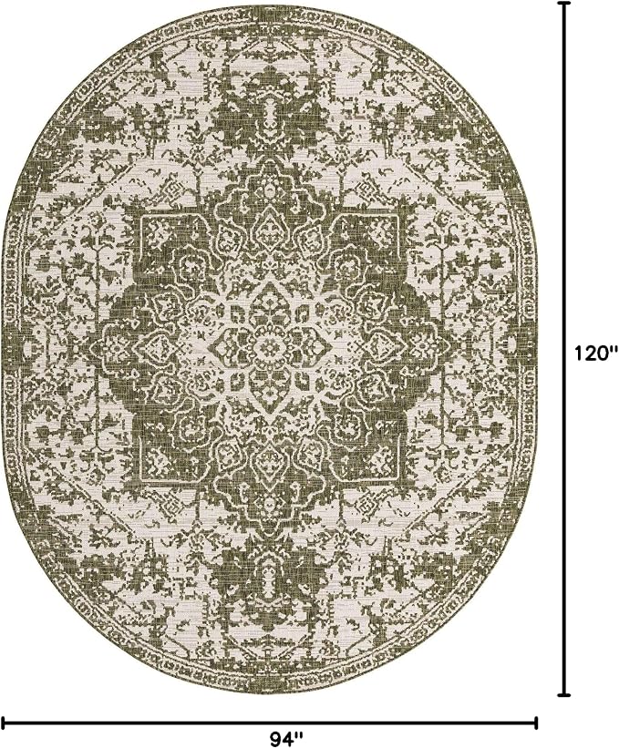 Unique Loom Jill Zarin Outdoor Collection Area Rug - Dubai (7' 10" x 10' Oval, Green/ Ivory)