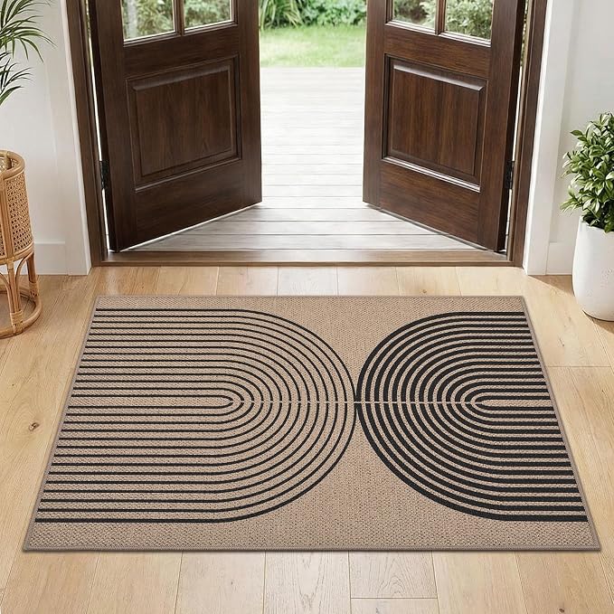 GarveeHome Modern Rainbow Easy Jute Entryway Rug 2x3 for Indoor Outdoor Front Door Mat Neutral Non Slip Non Shedding Washable Carpet Farmhouse Kitchen Mat