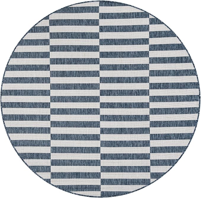 Unique Loom Outdoor Striped Collection Area Rug - Striped (6' 1" Round Blue/Ivory)