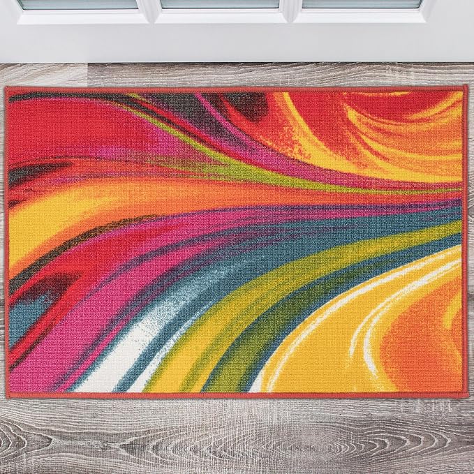 Rugshop Waves Non-Slip Contemporary Modern Area Rug Multi 20" x 30" | Rectangular, Living Room, Bedroom, Dining Room, Home Office, Kitchen, Entryway, Hallway, Nursery, Kids Room, Guest Room