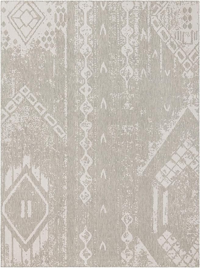 Unique Loom Outdoor Bohemian Collection Area Rug - Anthro (9' 10" x 13' 1" Rectangle, Gray/ Ivory)