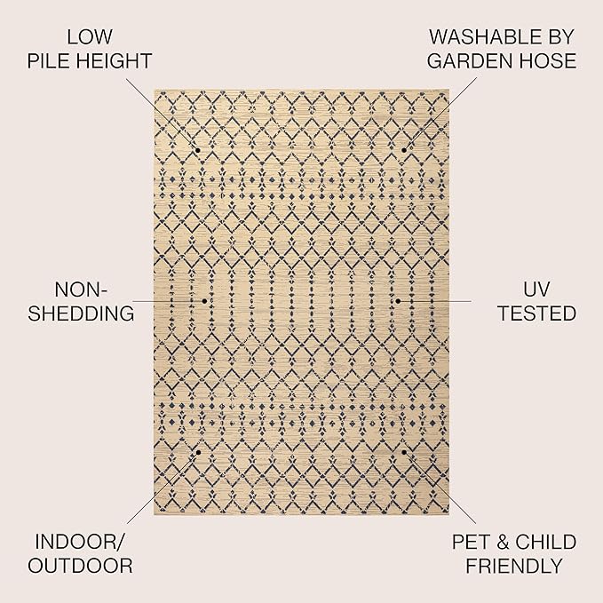 JONATHAN Y Moroccan Geometric Indoor Outdoor Area Rug 3X5 Beige/Navy, Ourika Textured Weave for Backyard, Patio, Porch, Easy-Cleaning, High Traffic, Pet-Friendly, Non-Shedding (SMB108H-3)