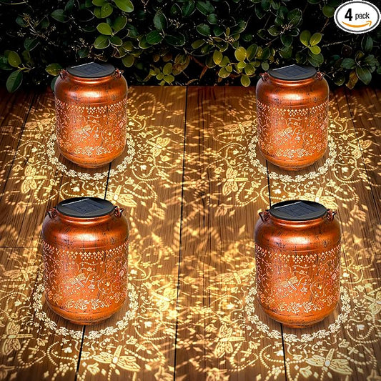 4Pack Dragonfly Solar Lanterns Outdoor Waterproof Christmas Gifts for Women Metal Hanging Solar Lights for Yard Patio Lawn Backyard Butterfly Gardening Gifts for Mom Grandma Garden Decor