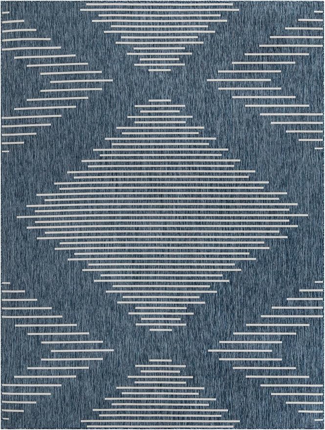 Unique Loom Outdoor Modern Collection Area Rug - Tambor (9' x 12' Rectangle, Blue/ Ivory)