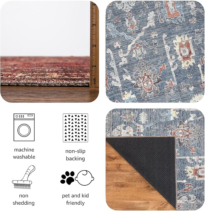 Keen Home Design Vintage Washable Entryway Rug, Non-Slip Low Pile, 2x3 | Machine Washable Cotton Chenille, 0.25In Low Pile, Rubber Non-Slip Back; Kitchen, Entryway, Bathroom, Bedside