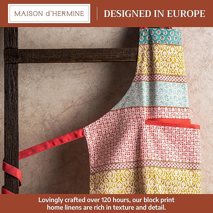 Maison d' Hermine Aprons for women with Pocket 100% Cotton (27.50"x31.50") | Adjustable Neck Strap & long ties Apron Men Chef Wedding Cooking Gardening Server Maid