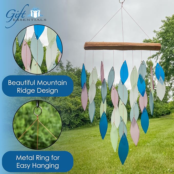 Blue Handworks Mountain Ridge Waterfall Glass Wind Chime | Handcrafted Waterfall Glass Wind Chime in Cobalt Blue, Powder Blue, Lavender, Sage Green and Frosted White