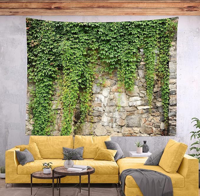 BELECO Green Leaves Tapestry 118x78 Inch Spring Garden Tapestry Wall Hanging Old Stone Wall Overgrown with Leaves Outdoor Nature Tapestries Greenery Home Decor Aesthetic Living Room Bedroom Dorm Decor