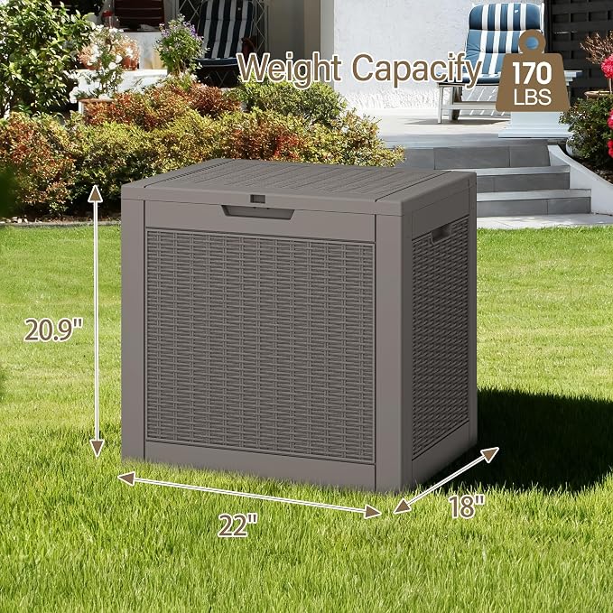 Outdoor Storage Box, 32 Gallon Deck Box with Lockable Lid, Waterproof Resin Storage Bin for Patio Furniture, Garden Tools, Cushions, Grey