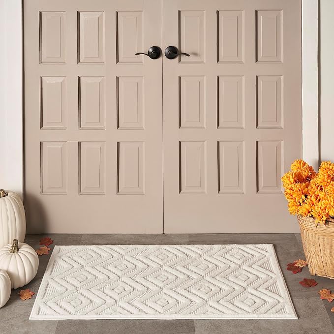 Nourison Home Versatile Ivory White 2' x 4' Area Rug - Easy Clean, Non Shedding, Bed Room, Living Room, Dining Room, Kitchen (2' x 4')