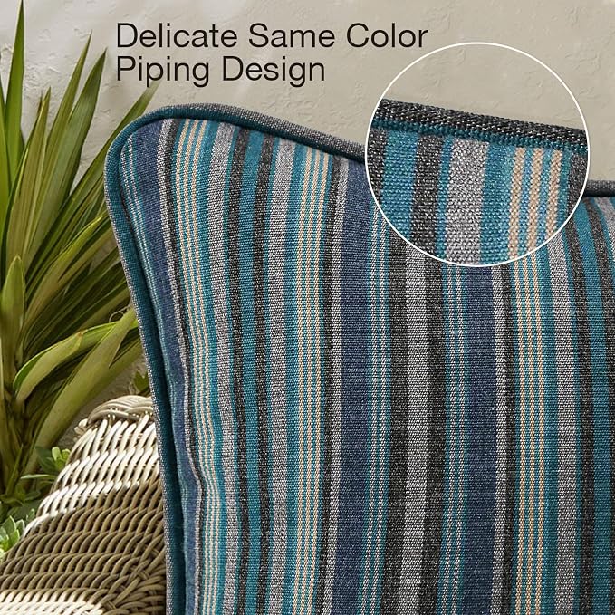Unimatta Sunbrella Decorative Outdoor Water Repellent Throw Pillows with Inserts, Set of 4, 18" x18" Pillows for Patio, Backyard, Bed, Couch, and Patio Furniture, Troupe Dock