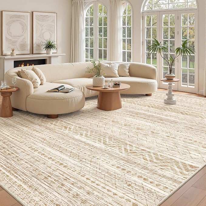 Miukiki 10x14 Area Rugs for Living Room Non Slip Washable Rug Beige | Soft Low Pile Indoor Extra Large Floor Carpet Stain Resistant Machine Washable Rug for Bedroom Dining Room 10'x14'