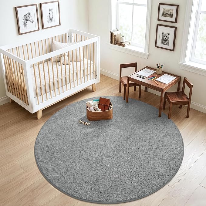 Keeko Round Area Rug 4ft for Living Room Bedroom,Soft Washable Circle Rug | Modern Indoor Memory Foam Rugs Low Pile Non Slip Carpet for Kids Dorm Room Entryway Kitchen Home Decor Grey