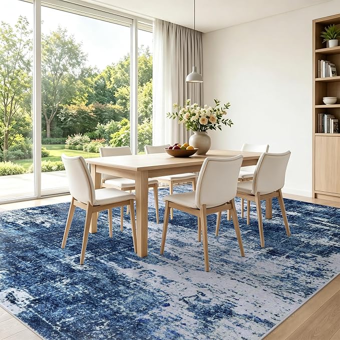 5x7 Washable Area Rug Modern Abstract for Living Room Bedroom Deep Blue | Soft Indoor Carpet,Anti-skid Backing,Water Repellent,Non-shedding, Suitable for bedroom dining farmhouse nursery home office