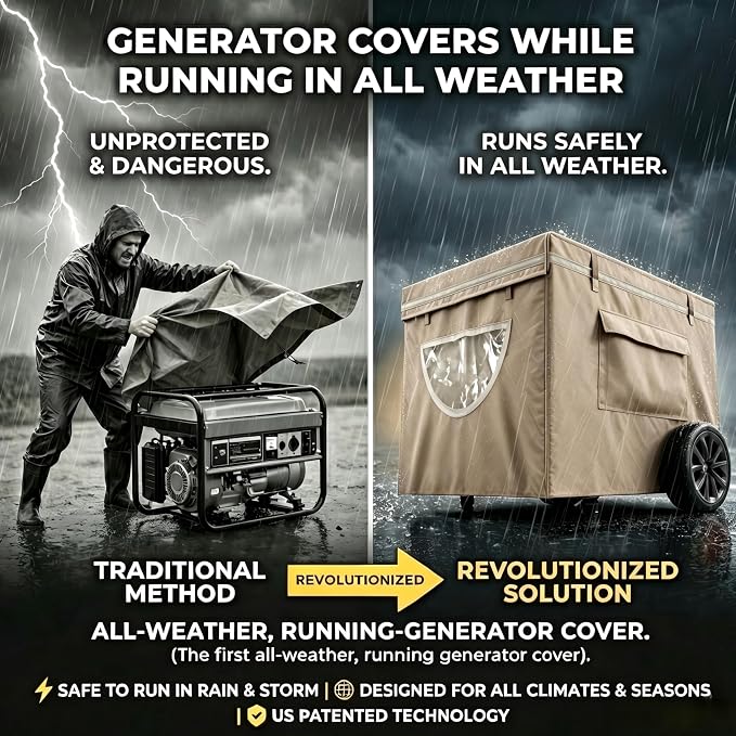 2025 Upgrade, Generator Covers While Running, 900D+210D Double Layer Production, Heavy Duty Dustproof and Waterproof Generator Covers, for 5000W-10000W Frame Generators, khaki, with Storage Bag
